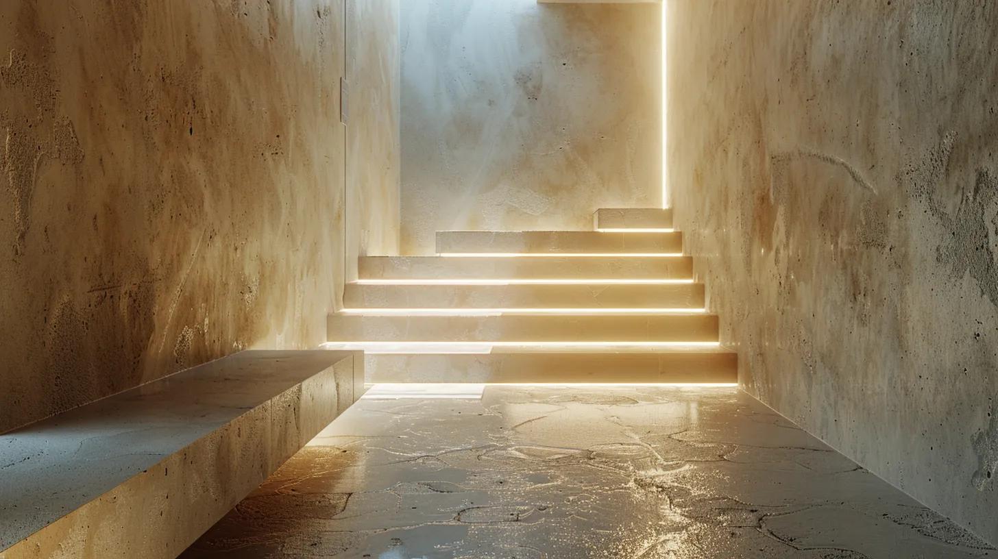 a bright, modern basement featuring advanced waterproofing materials and technologies visibly demonstrating a robust barrier against water, with a focus on clean lines and structural integrity.