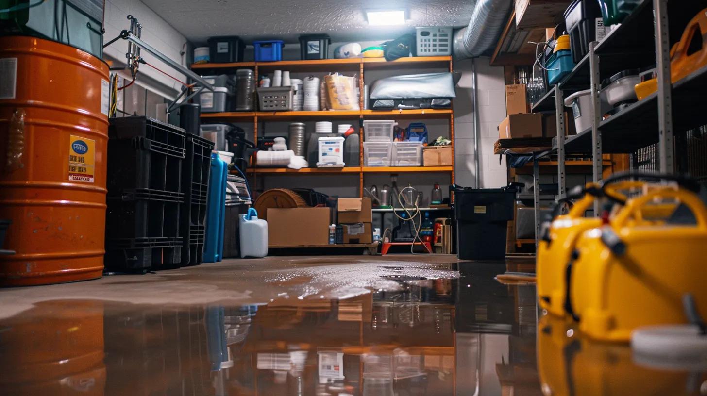 a well-organized basement waterproofing setup showcases advanced drainage systems and sump pumps in action, highlighting their importance for effective moisture control during heavy storms.