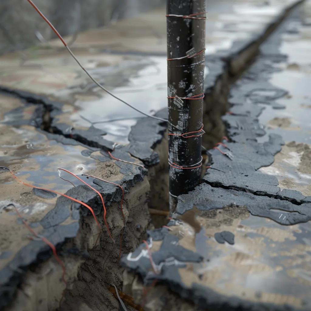 Illustration of foundation crack repair techniques including epoxy injection and carbon fiber straps